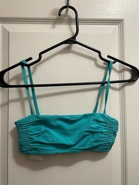 Teal Ruched Bandeau Bikini Top with Thin Straps